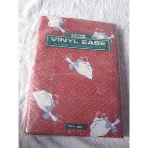 NEW 52" x 90" rectangle vintage Vinyl Ease Flannel Back Tablecloth Pink w/ Geese